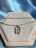 Collier double rang - pendentif cadre photo avec fleurs séchées