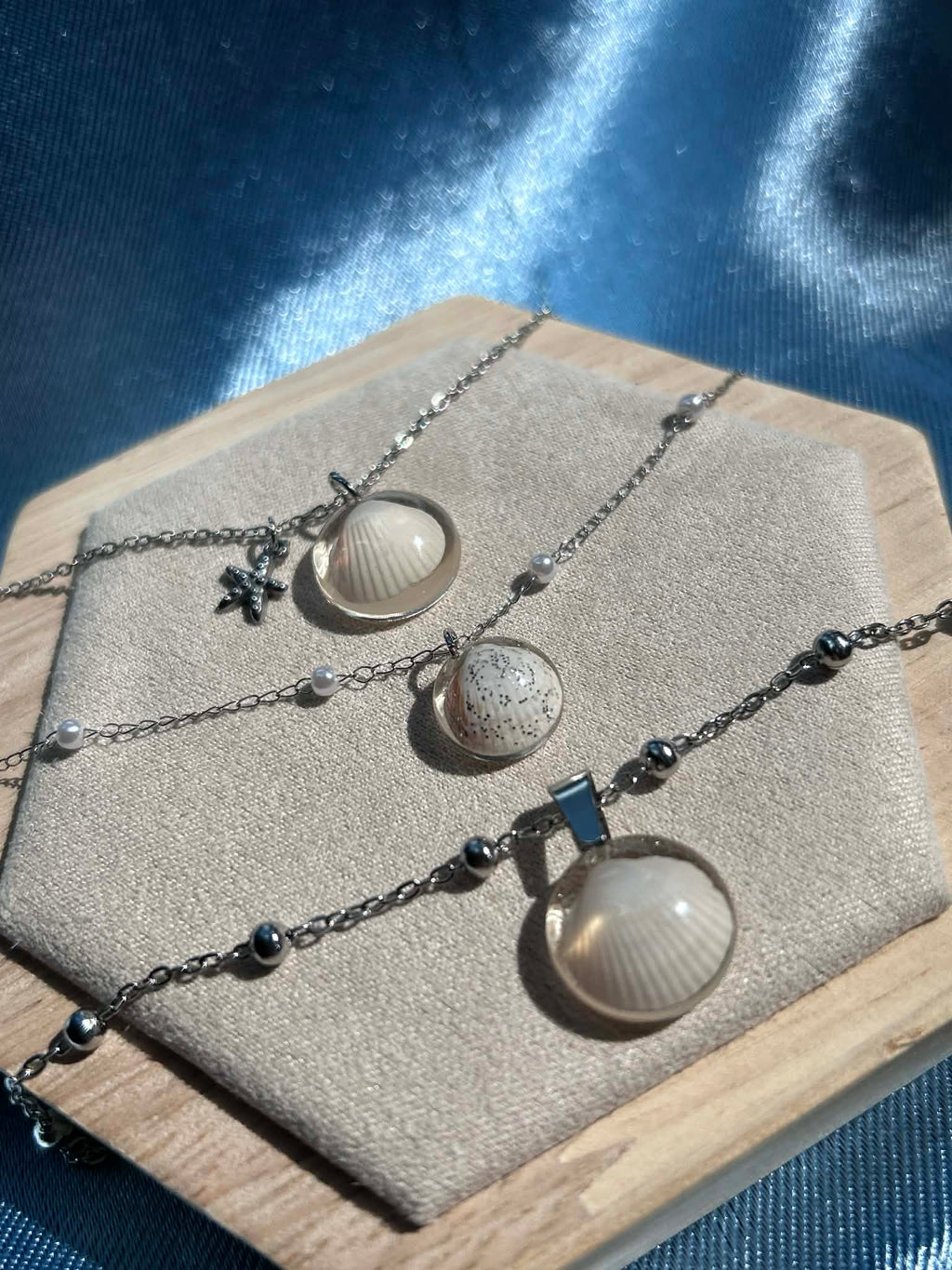 Collier argenté en acier inoxydable - coquillages véritables - bijoux d'été