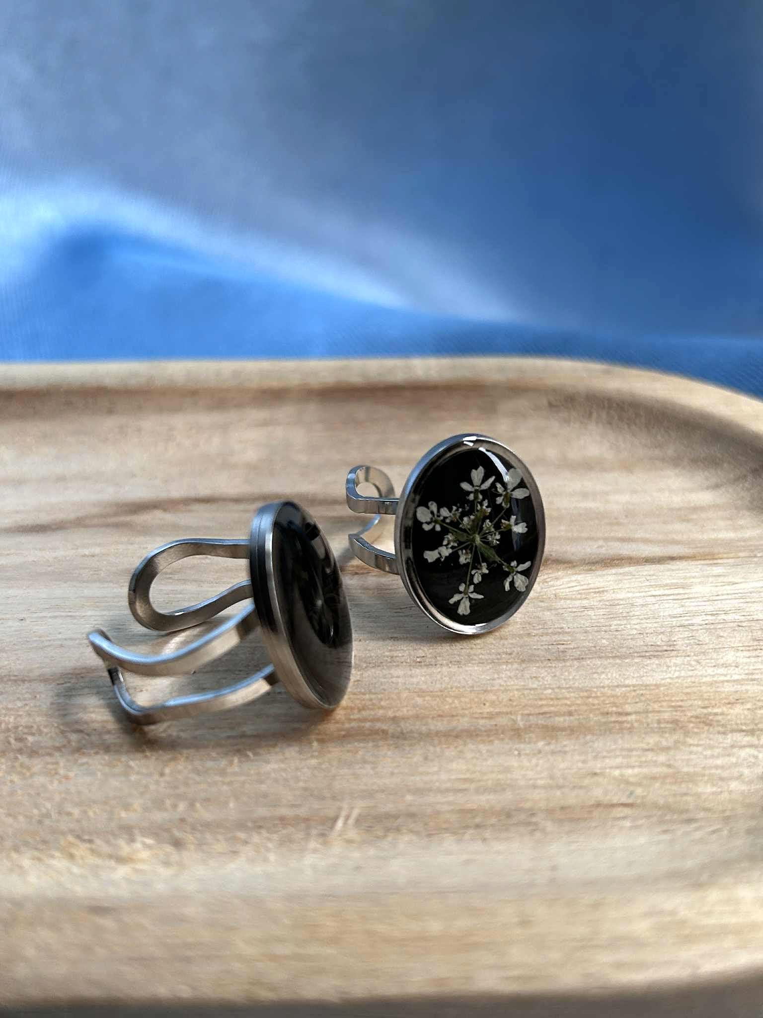 Bague argenté ajustable - fleurs séchées