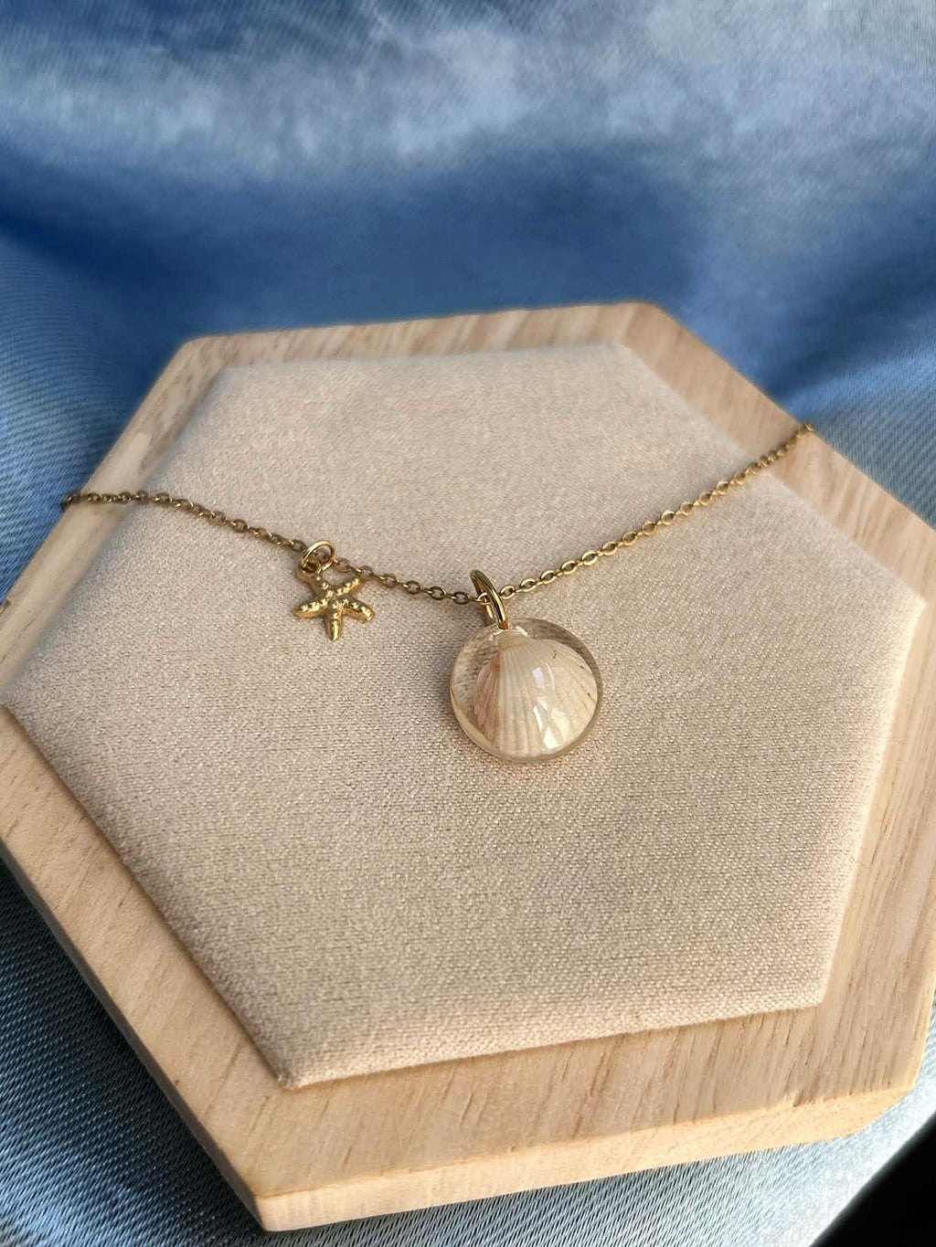 Collier doré en acier inoxydable - coquillages véritables - bijoux d'été