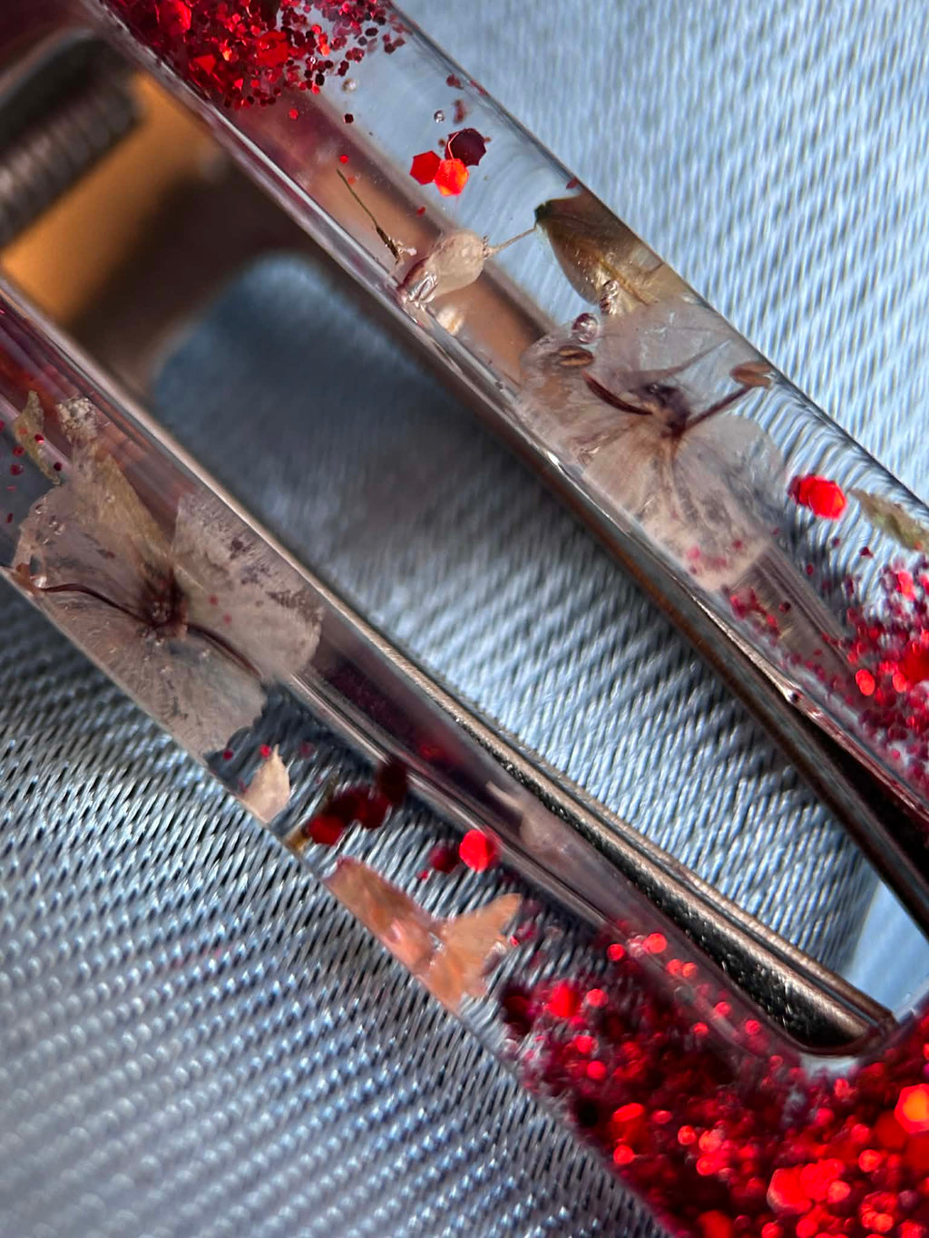 Barrettes à cheveux en résine, paillettes et fleurs séchées