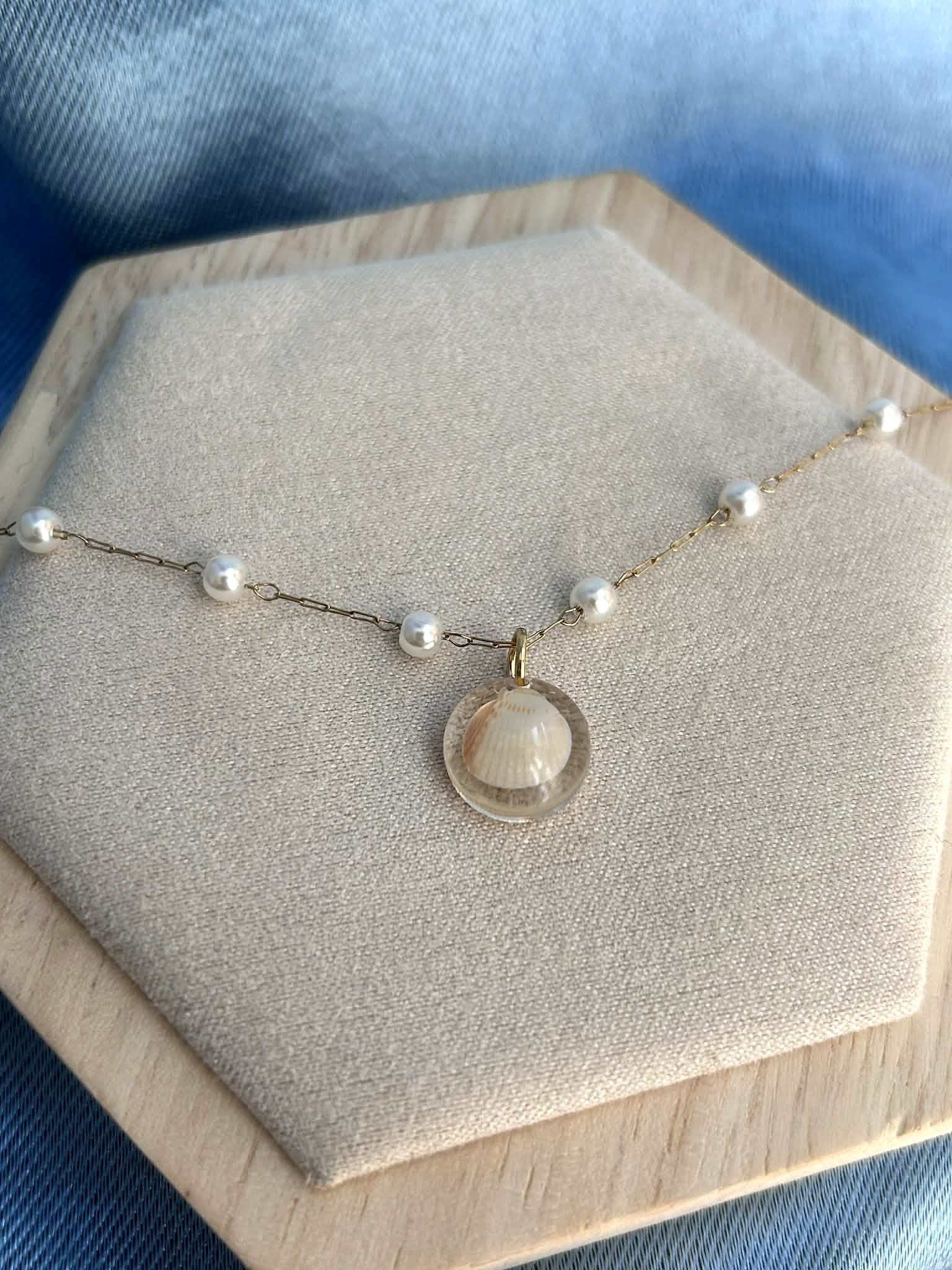 Collier doré en acier inoxydable - coquillages véritables - bijoux d'été