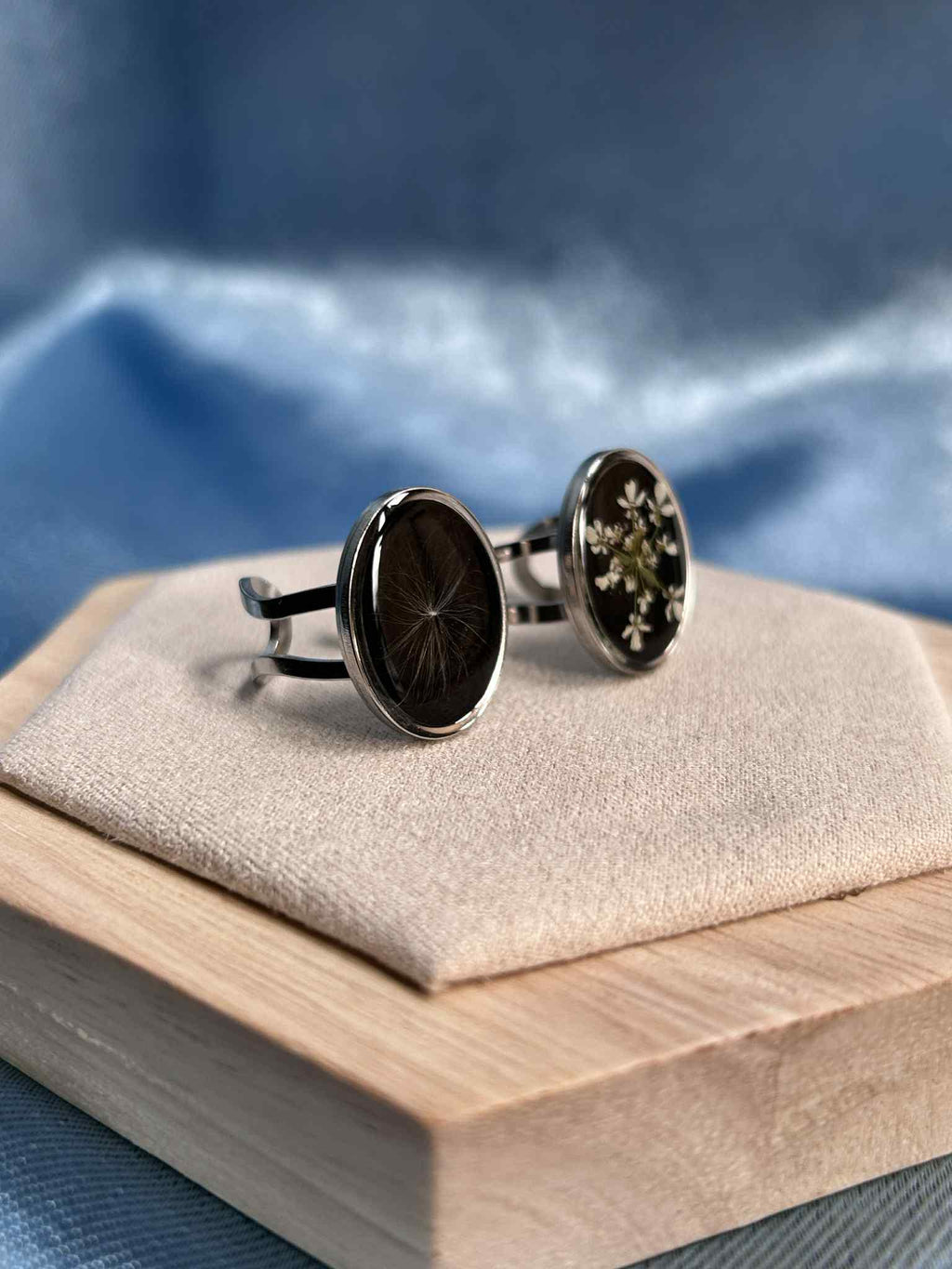 Bague argenté ajustable - fleurs séchées