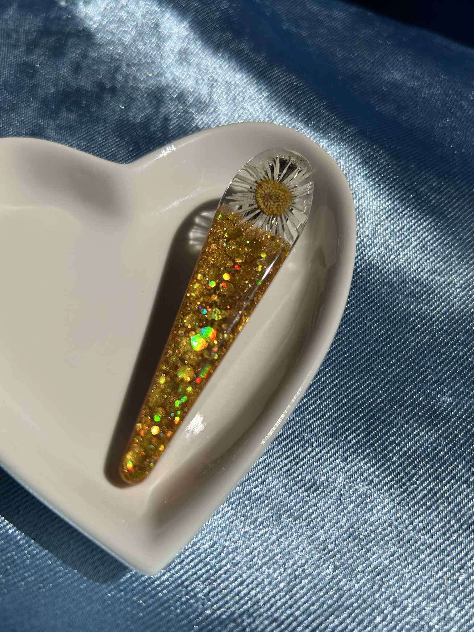 Barrettes à cheveux en résine, paillettes et fleurs séchées