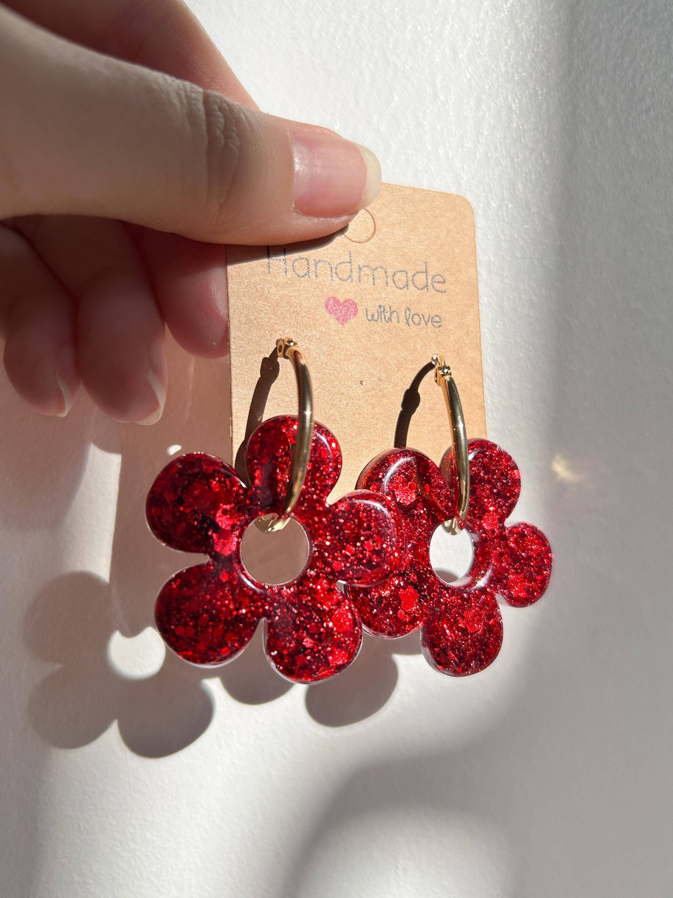 Boucles d'oreilles créoles doré en acier inoxydable avec pampilles fleurs