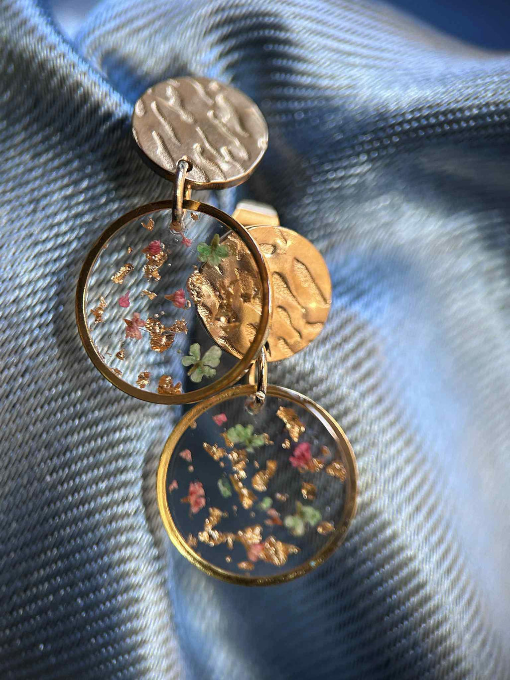 Parure de bijoux doré - fleurs naturelles séchées