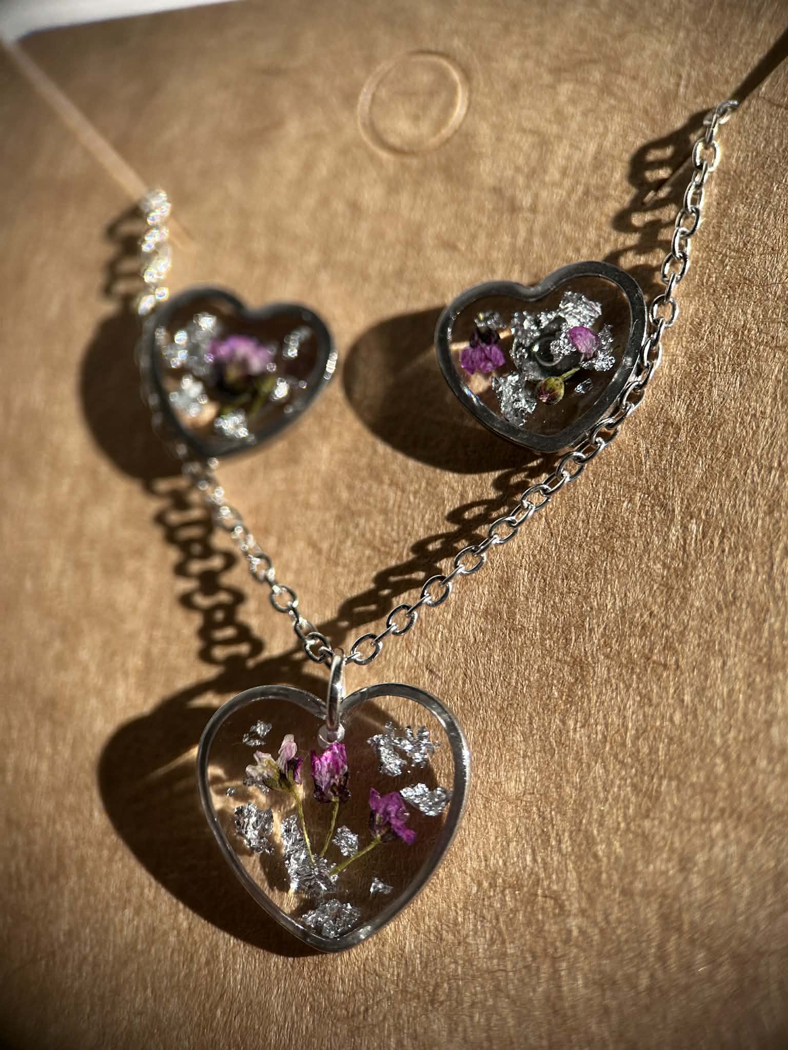 Jewelry set - hearts with dried flowers
