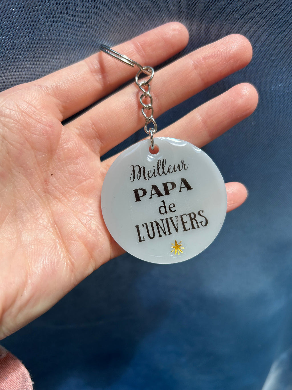 Porte-clés ronds en résine - texte pour papa