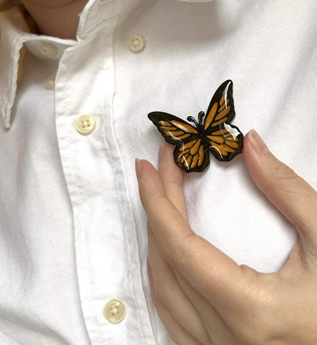 Broches en résine pour femmes, collection automne - feuille, hibou, papillon, fleur