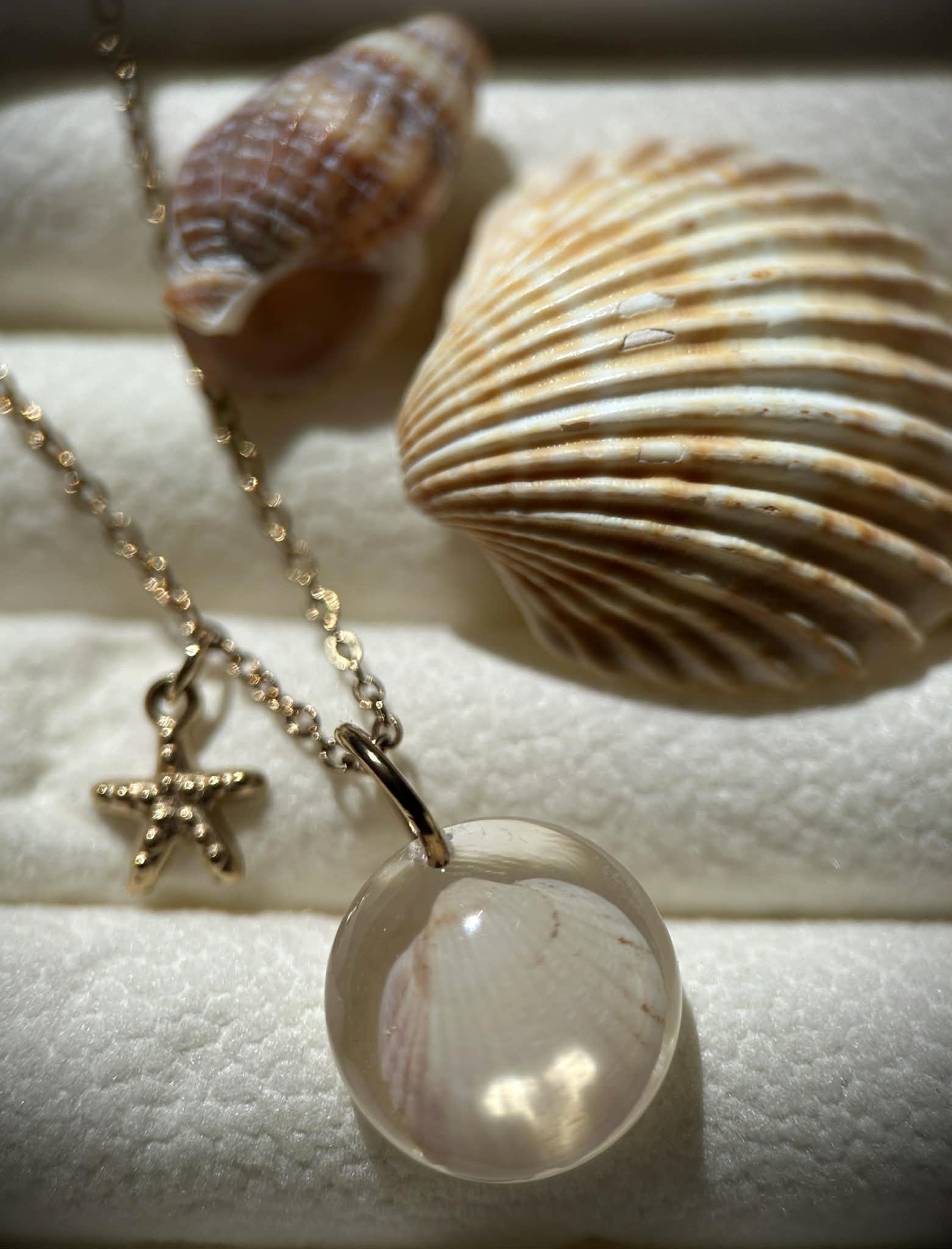 Collier doré en acier inoxydable - coquillages véritables - bijoux d'été