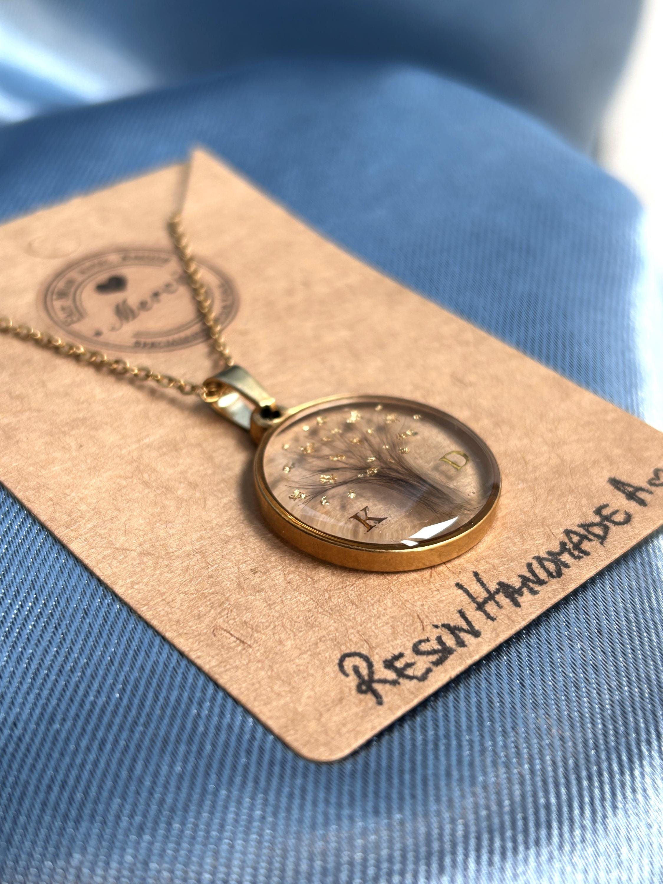 Bijoux souvenir « Arbre de vie », pendentif avec des cheveux bébé, dent, poils de chien. Collier souvenir arbre à cheveux et lettre, nom
