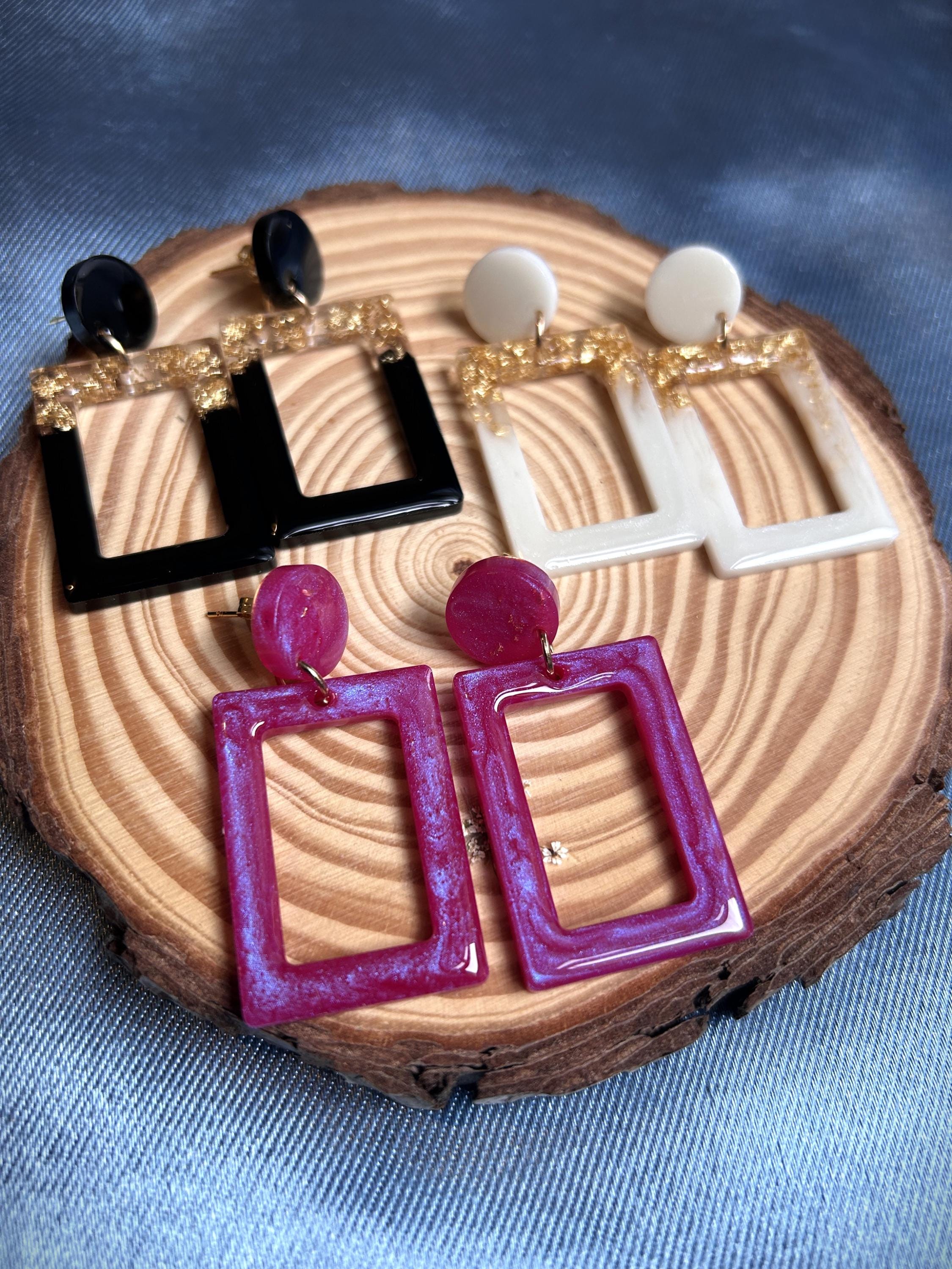 Boucles d'oreilles rectangulaires en résine