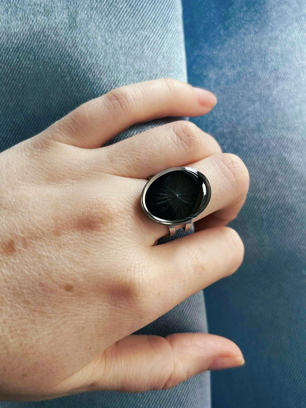 Bague argenté ajustable - fleurs séchées