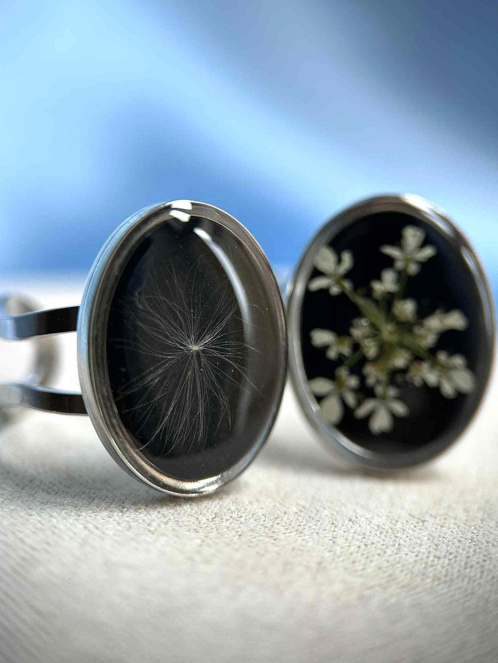 Bague argenté ajustable - fleurs séchées