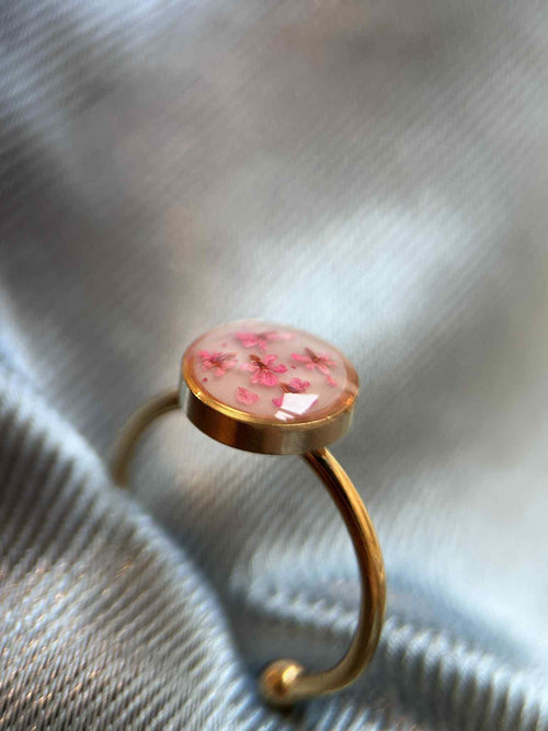 Bague ajustable doré - fleurs naturelles séchées - un cadeau parfait