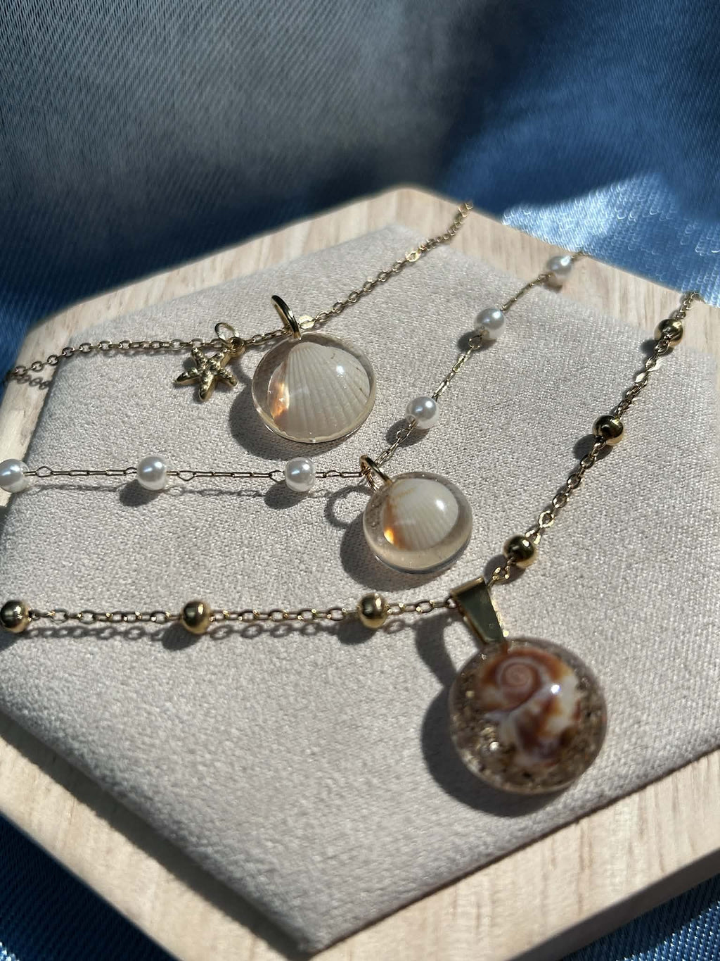Collier doré en acier inoxydable - coquillages véritables - bijoux d'été