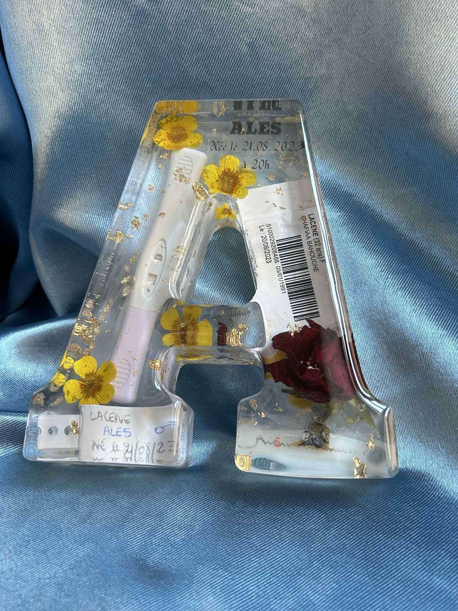 Lettre initiale 3D en résine - lettre naissance - souvenir bébé -  lettre personnalisée