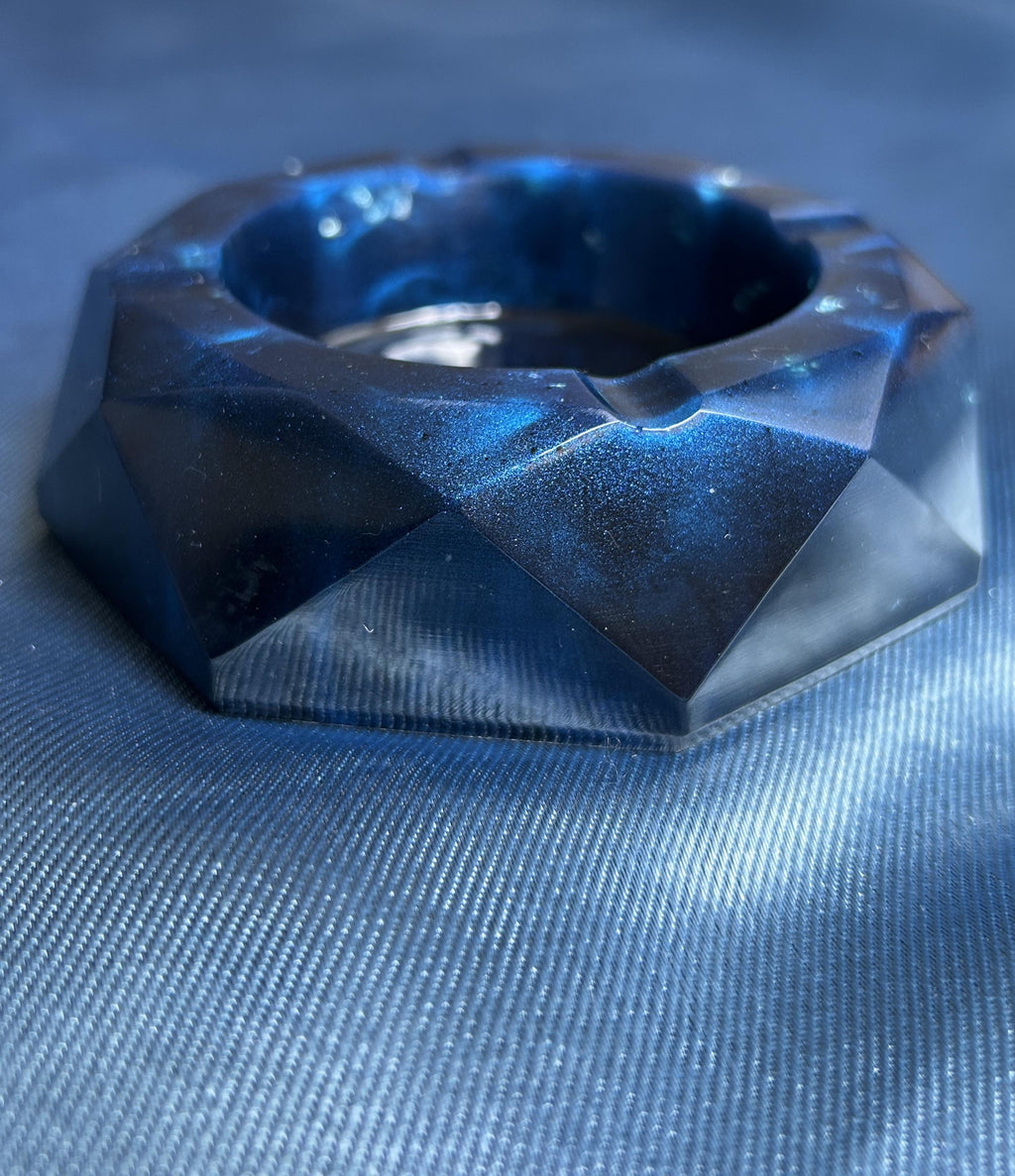 Cendrier en résine bleu - cendrier avec grains de café plus feuille doré