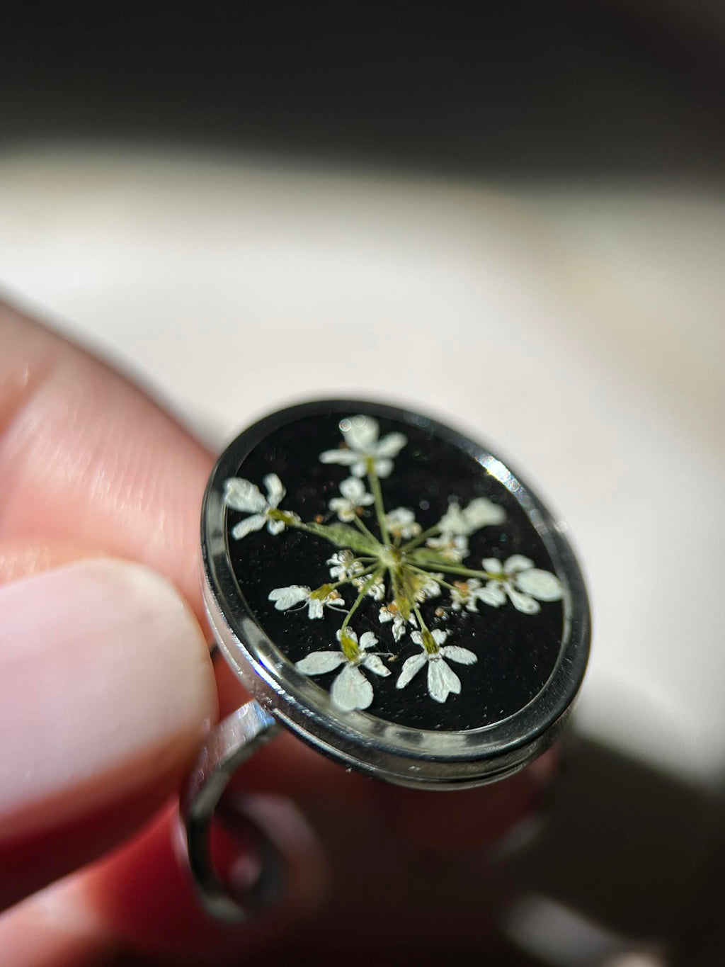 Bague argenté ajustable - fleurs séchées