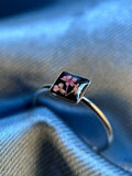 Bague ajustable argenté avec fleurs naturelles séchées - bague carré