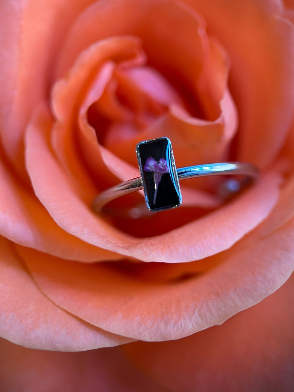 Bague ajustable argenté avec fleurs séchées