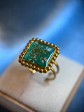 Bague doré ajustable avec fleurs naturelles séchées - bague carré