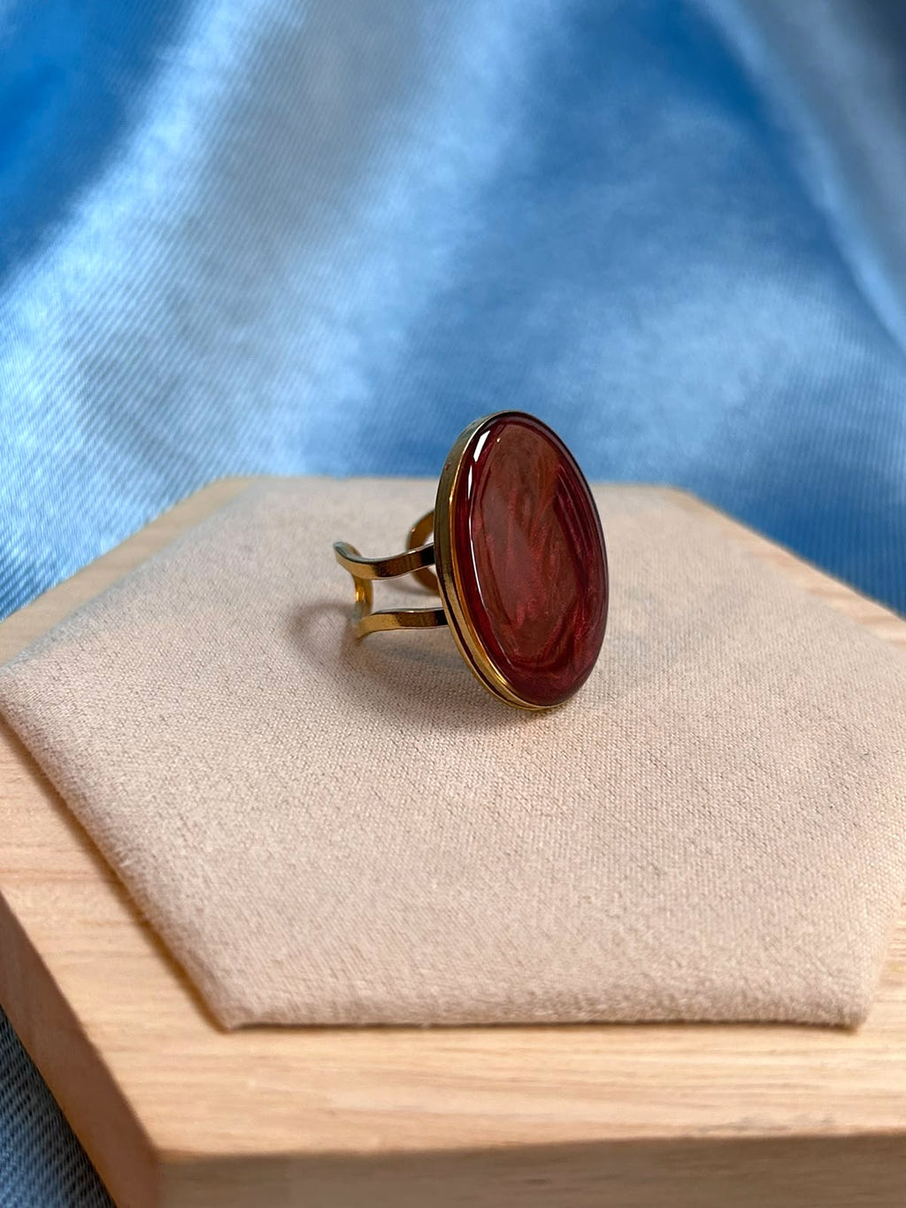 Bague doré ajustable ovale - fleurs séchées
