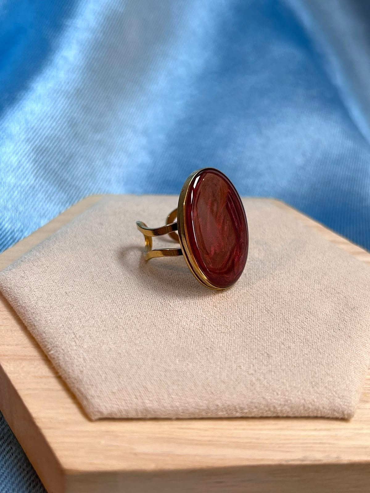 Bague doré ajustable ovale - fleurs séchées