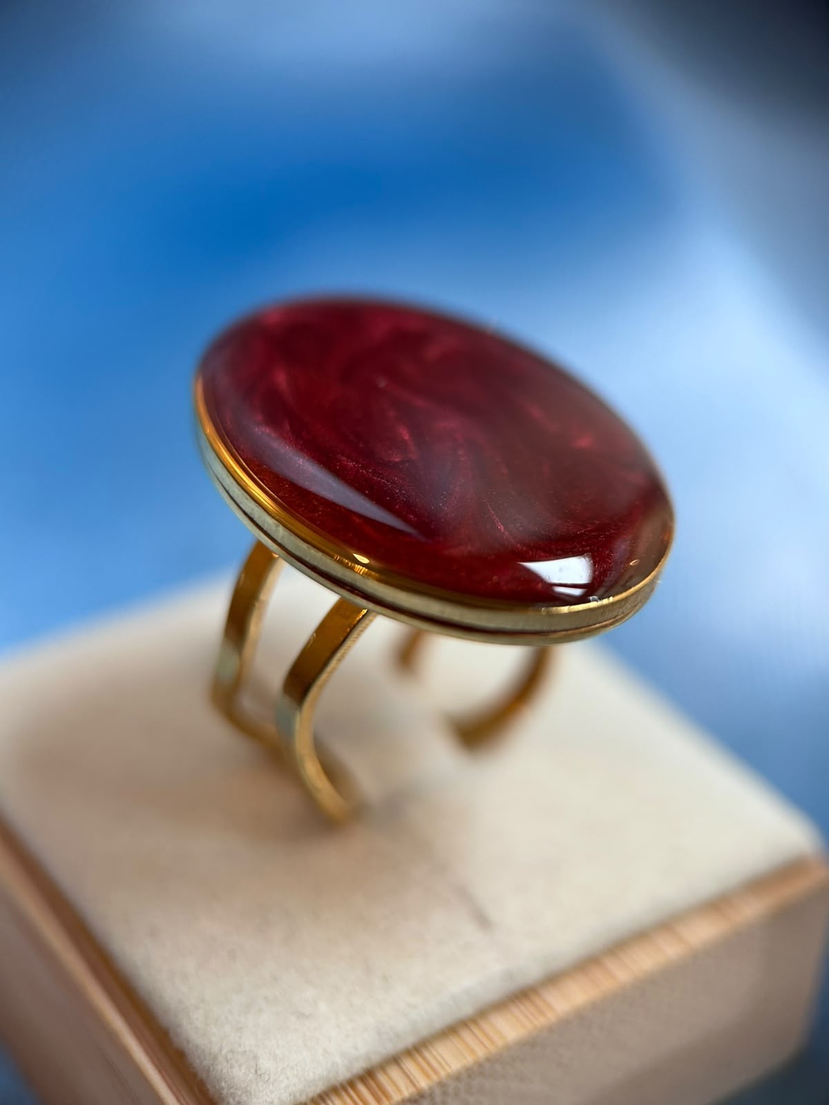 Bague doré ajustable ovale - fleurs séchées