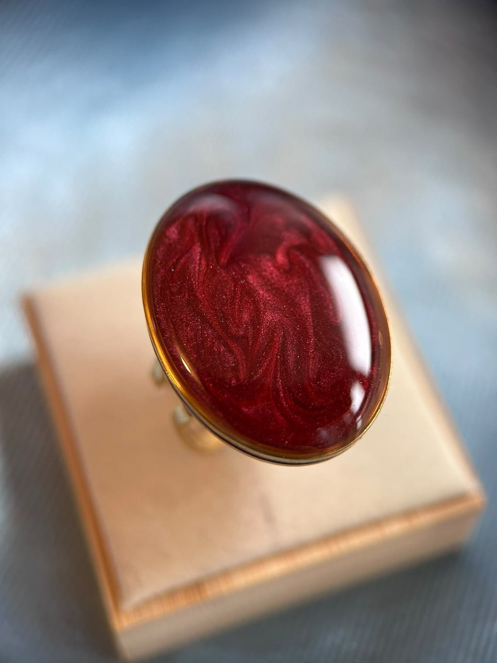 Bague doré ajustable ovale - fleurs séchées