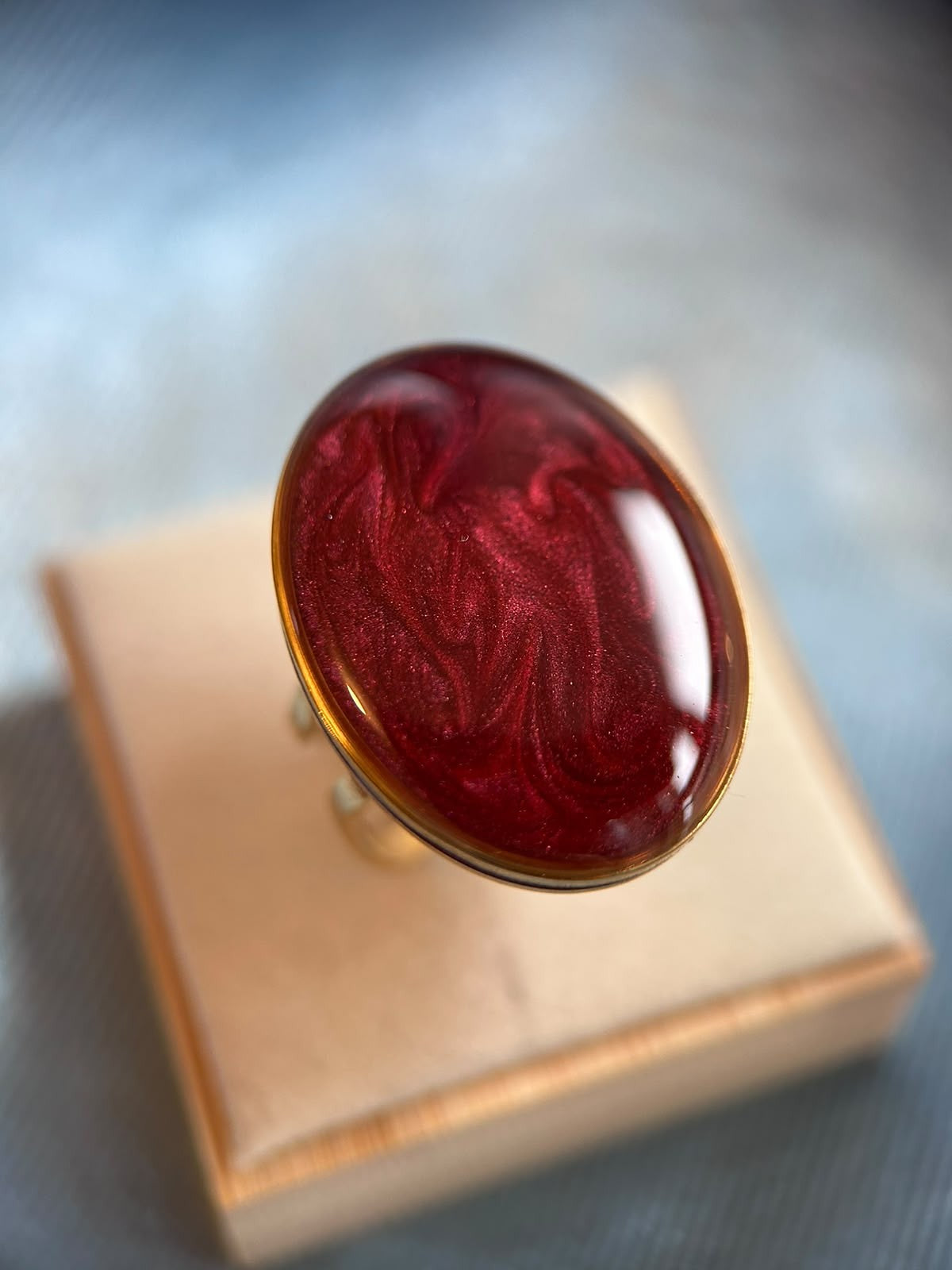Bague doré ajustable ovale - fleurs séchées