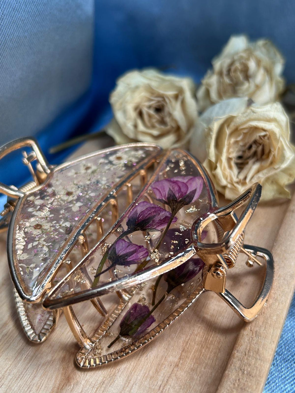Pince à cheveux avec fleurs vraies séchées