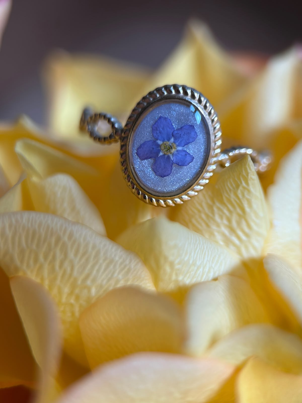 Bague doré ajustable - ovale avec fleurs séchées