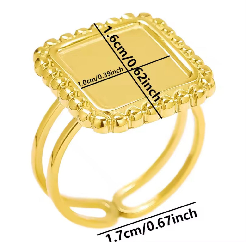 Bague doré ajustable avec fleurs naturelles séchées - bague carré