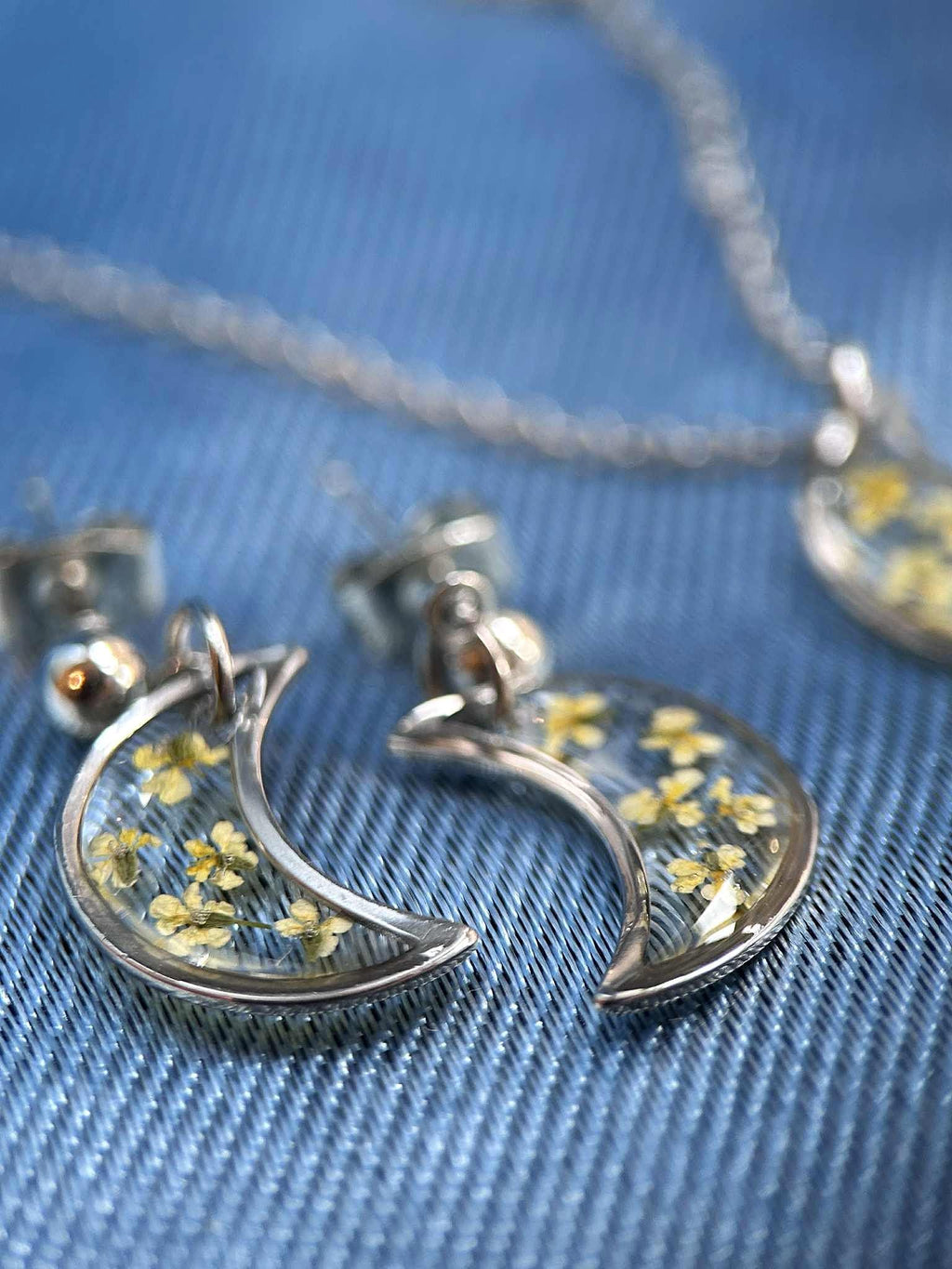 Parure de bijoux - lune - fleurs séchées