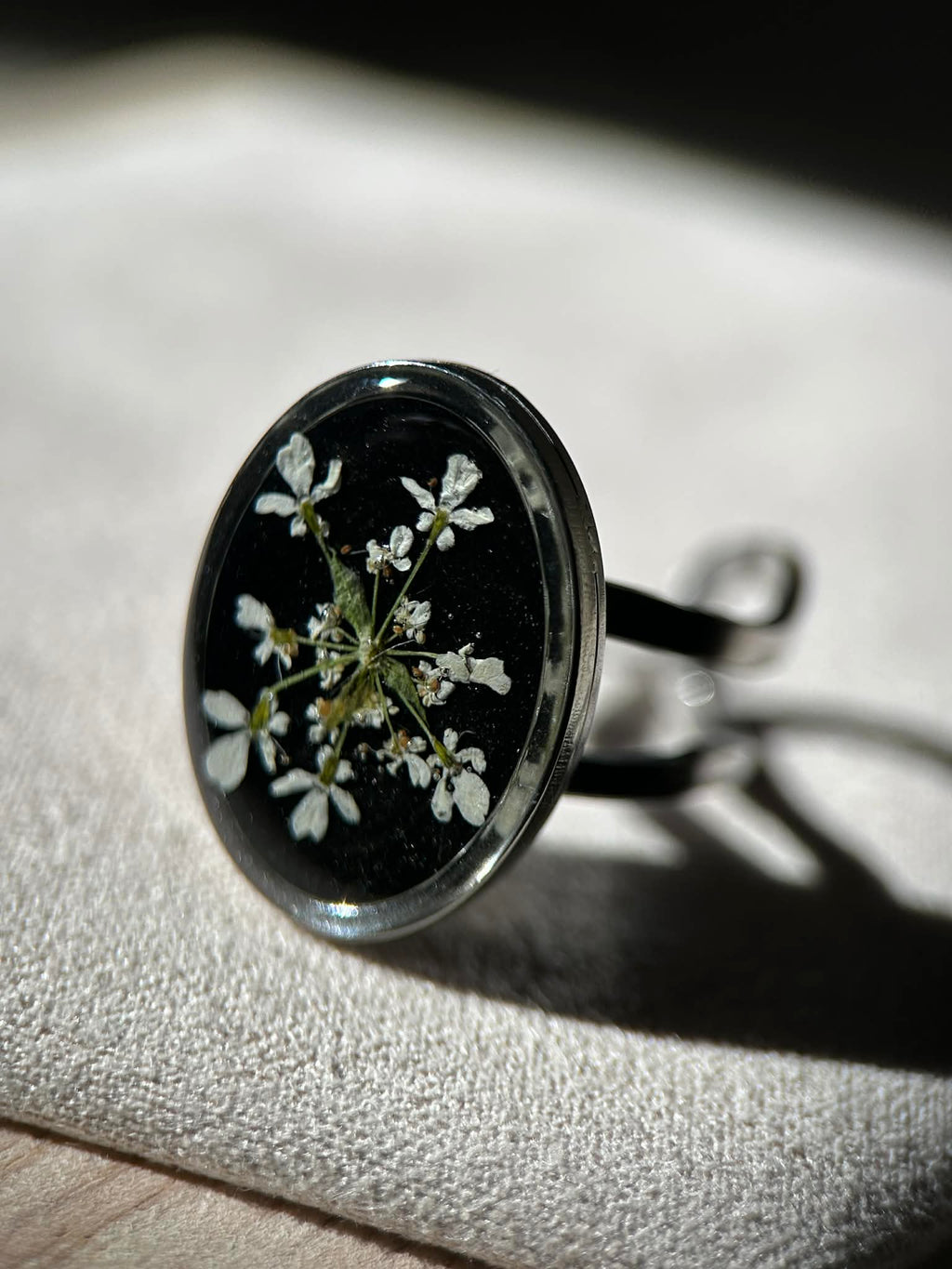 Bague argenté ajustable - fleurs séchées