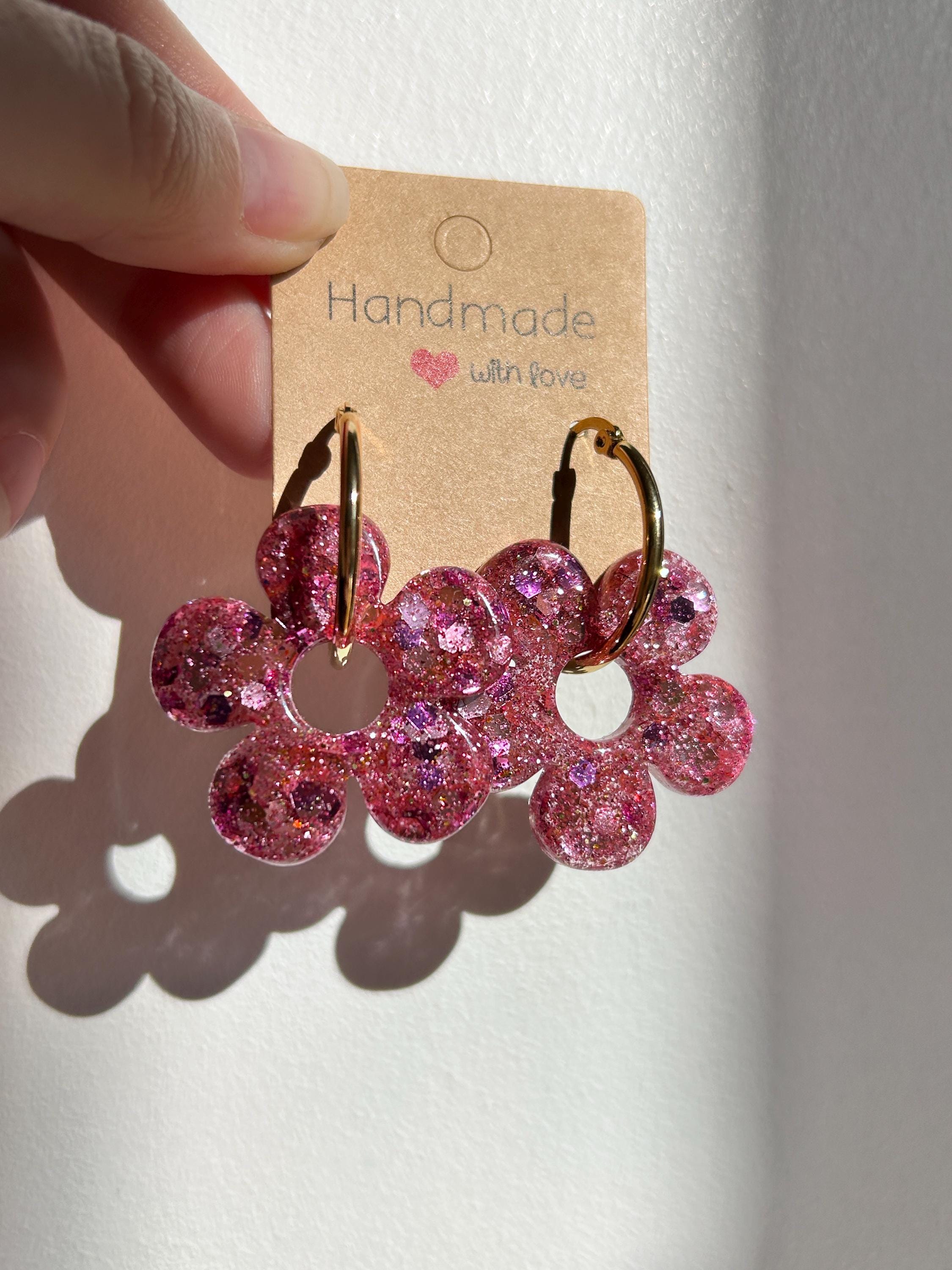 Boucles d'oreilles créoles doré en acier inoxydable avec pampilles fleurs