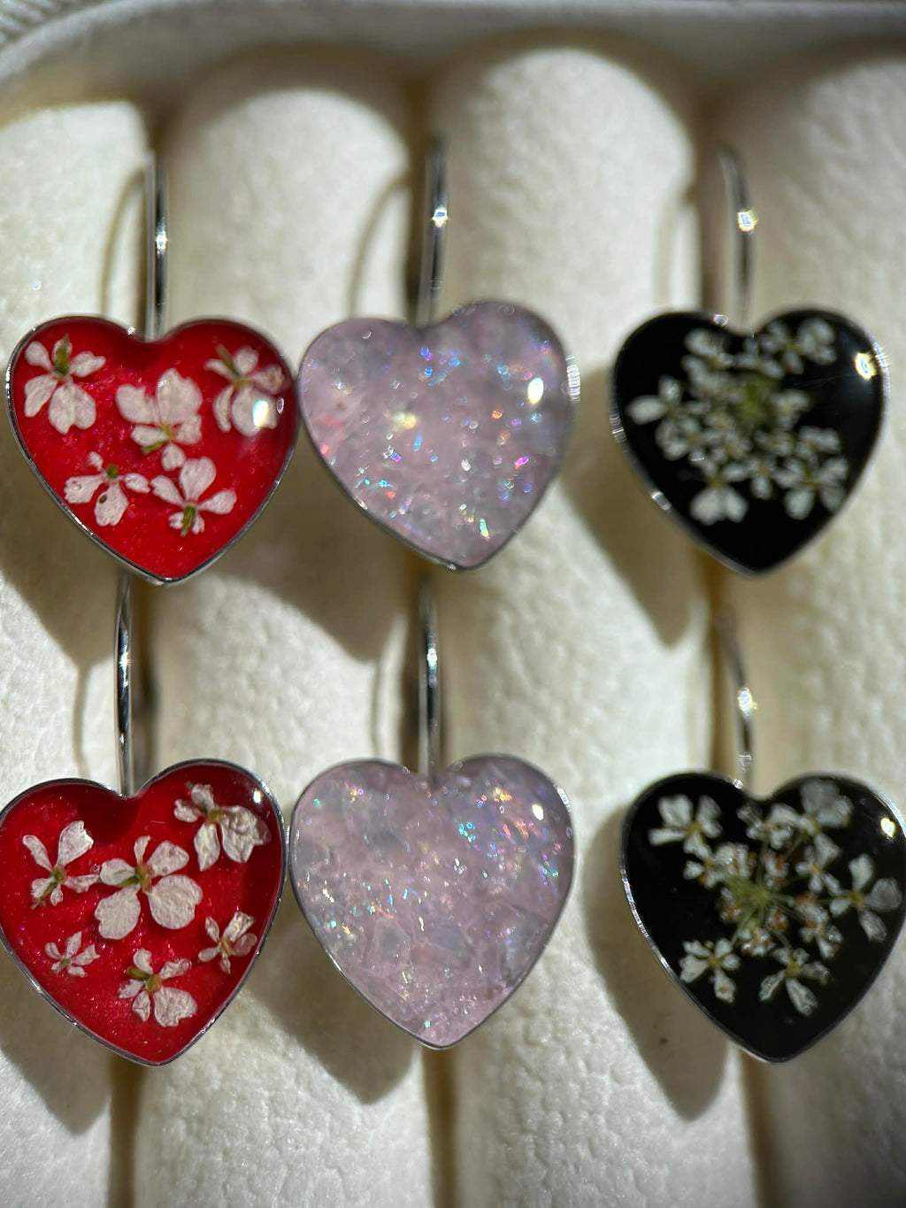 Boucles d'oreilles pendantes en forme de cœur - fleurs séchées
