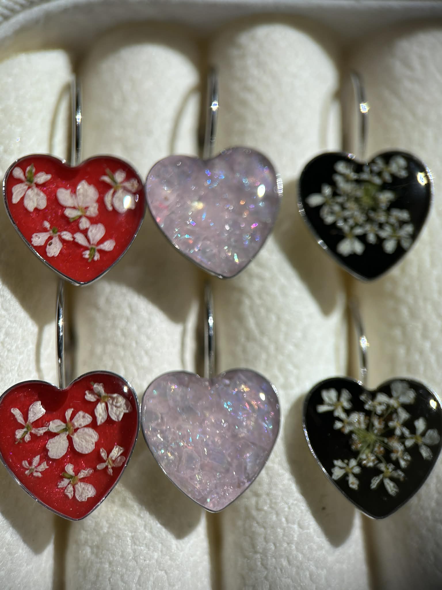 Boucles d'oreilles pendantes en forme de cœur - fleurs séchées