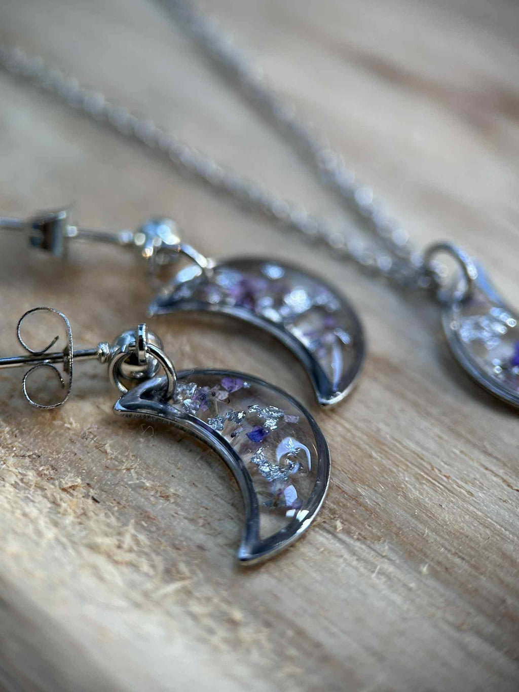 Parure de bijoux - lune - fleurs séchées