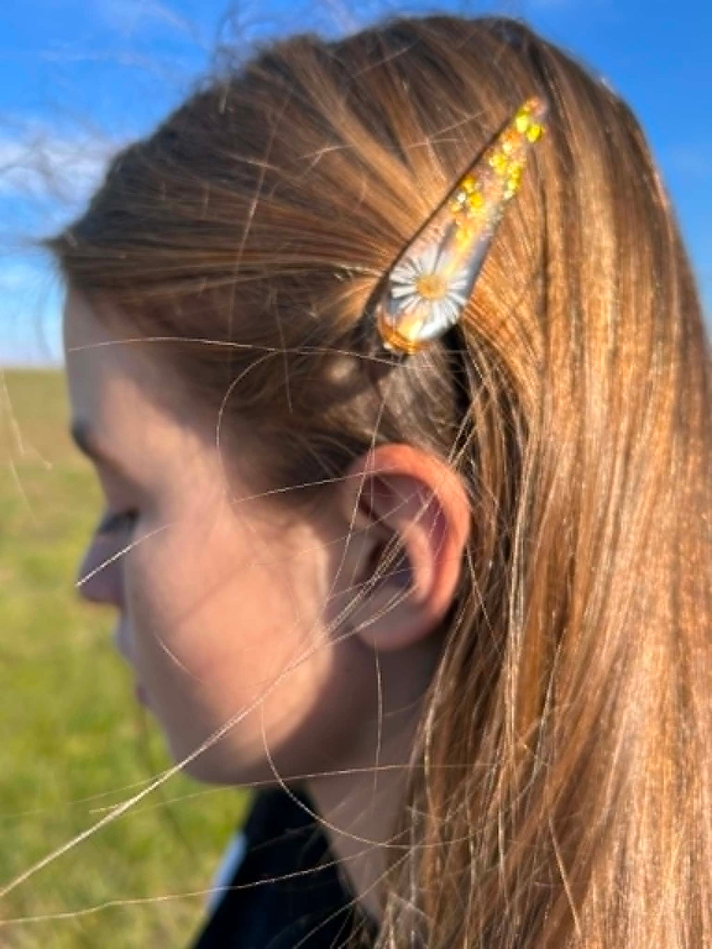 Barrettes à cheveux en résine, paillettes et fleurs séchées