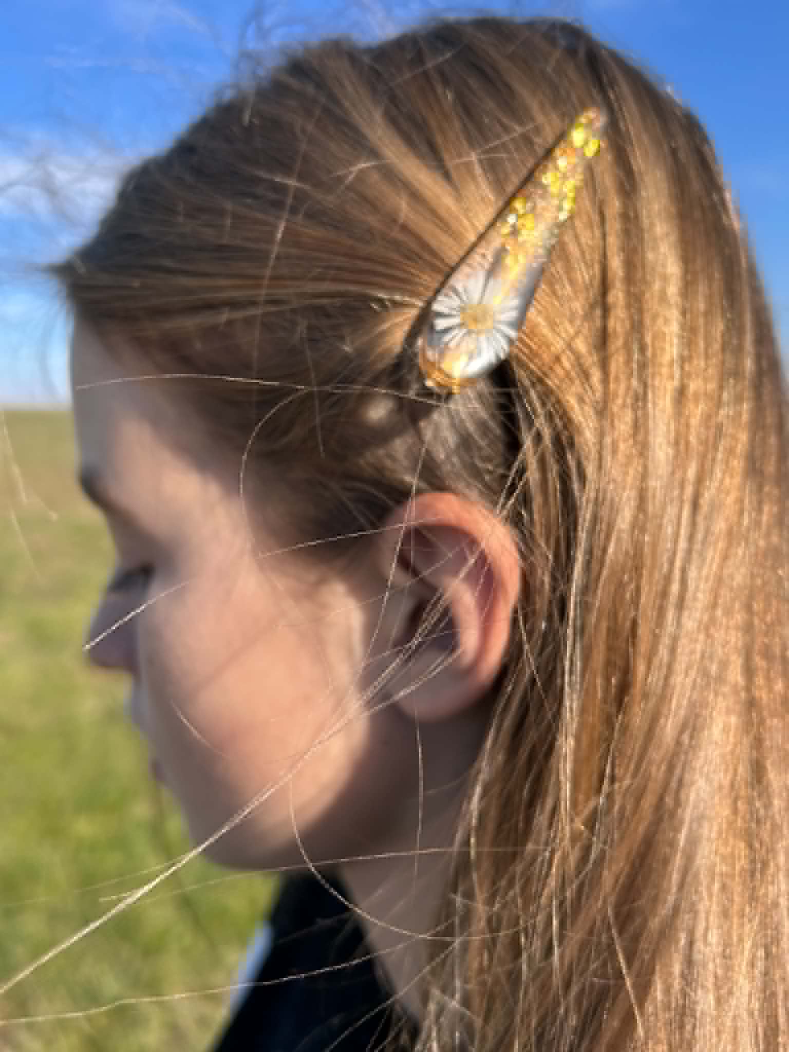 Barrettes à cheveux en résine, paillettes et fleurs séchées