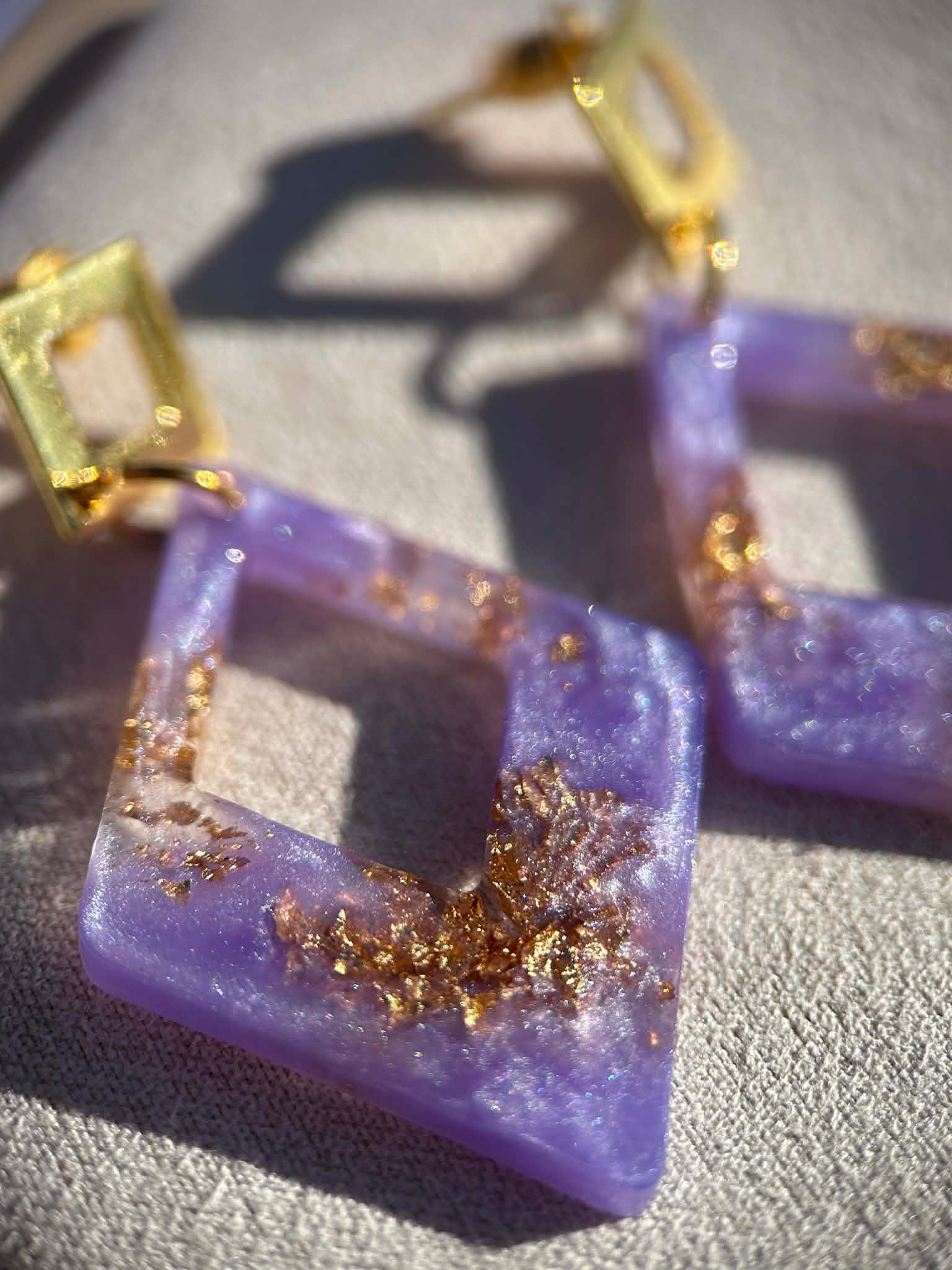 Boucles d'oreilles en forme de losange en résine et paillettes