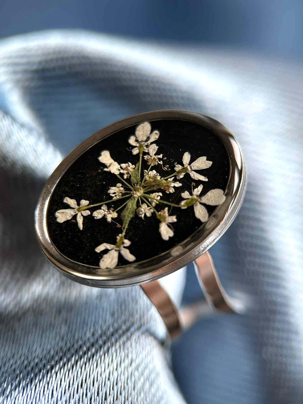 Bague argenté ajustable - fleurs séchées