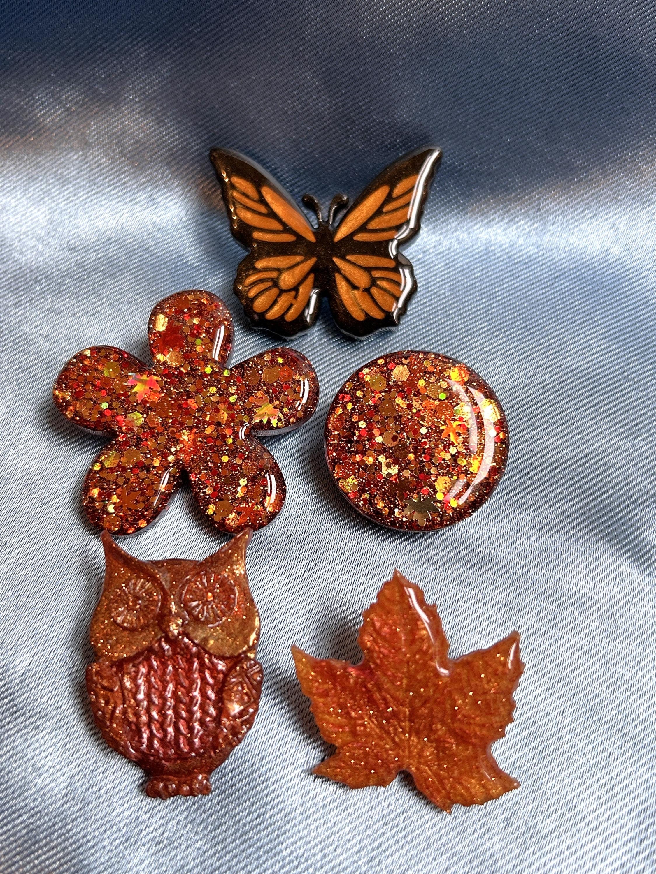 Broches en résine pour femmes, collection automne - feuille, hibou, papillon, fleur