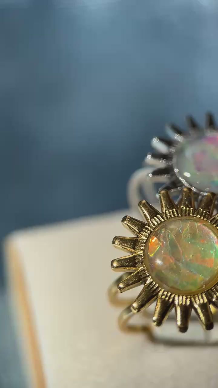 Bague ajustable en forme de soleil - effet holographique